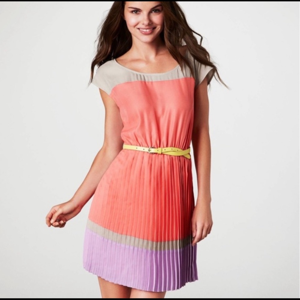 American Eagle Pleated Orange Purple Color Block Dress Size Small